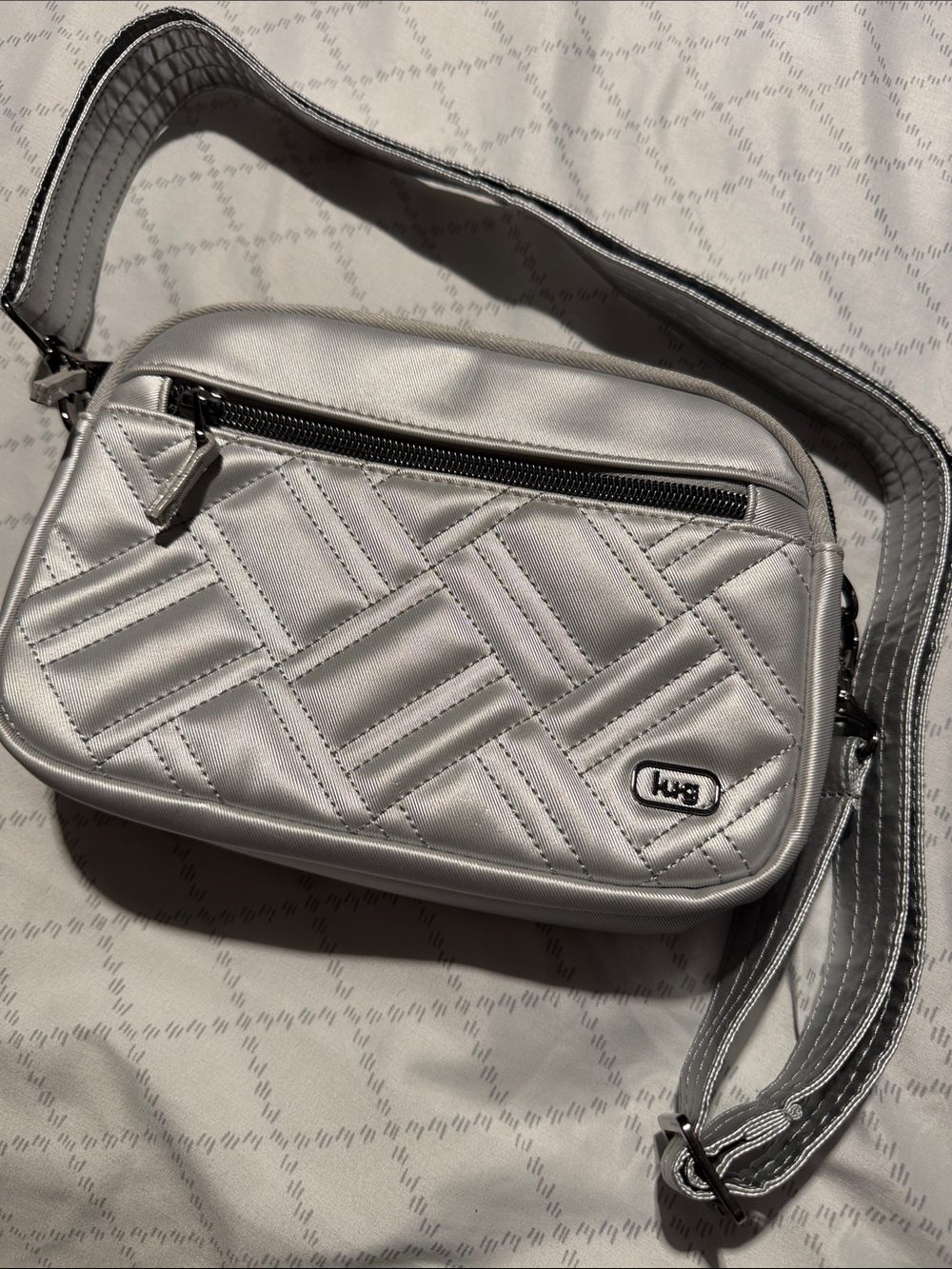 lug Quilted Crossbody Bag in Silver Metallic